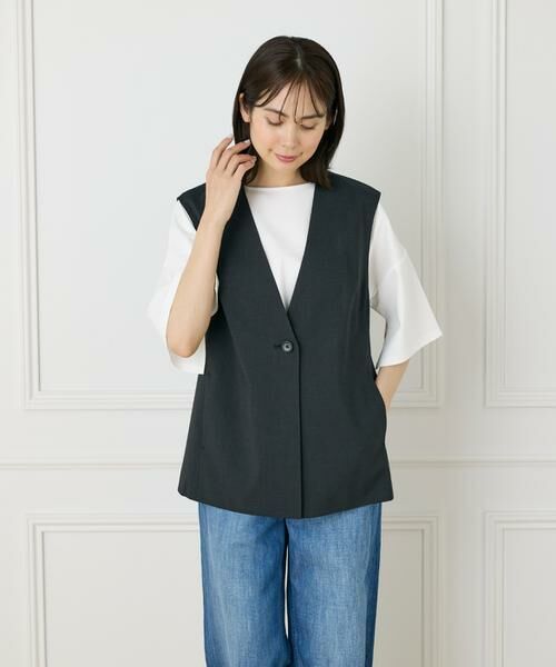 7-IDconcept / セブンアイディーコンセプト ベスト | リネン混カラーレスジレ | 詳細6