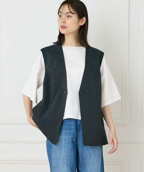 7-IDconcept / セブンアイディーコンセプト ベスト | 《大きいサイズ》リネン混カラーレスジレ | 詳細1