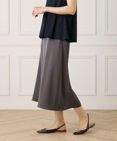 7-IDconcept / セブンアイディーコンセプト ミニ・ひざ丈スカート | サテンナローセミフレアスカート