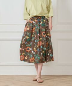 7-IDconcept / セブンアイディーコンセプト ミニ・ひざ丈スカート | ボタニカル柄 タックギャザースカート