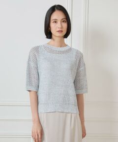 7-IDconcept / セブンアイディーコンセプト ニット・セーター | 《大きいサイズ》ボックスシルエット透かし柄ニット