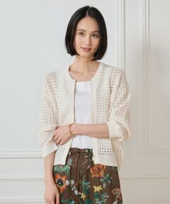 7-IDconcept / セブンアイディーコンセプト カーディガン・ボレロ | 透かし柄ジップアップカーディガン