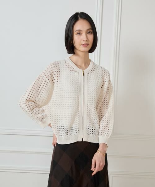 ボンボム BONBOM 24SS SHIRRING TOP フック カーディガン トップス 長袖 1 白 ホワイト レディース セール】〈手洗い可能〉シアー ミドル丈 カーディガン