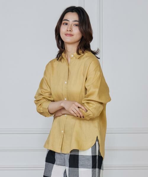 7-IDconcept / セブンアイディーコンセプト シャツ・ブラウス | 《大きいサイズ》リネンシャツ(イエロー)