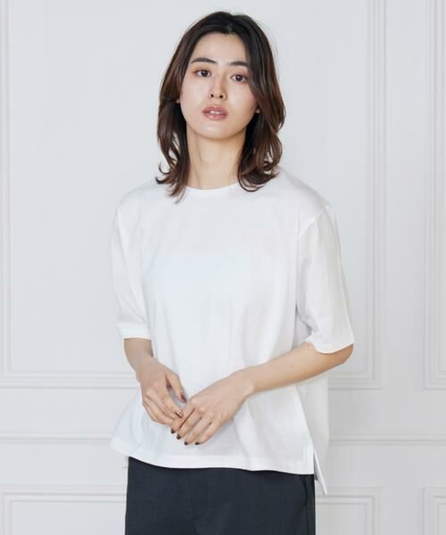 7-IDconcept / セブンアイディーコンセプト カットソー | 《大きいサイズ》オーガニックコットンクルーネックTシャツ(オフホワイト1)