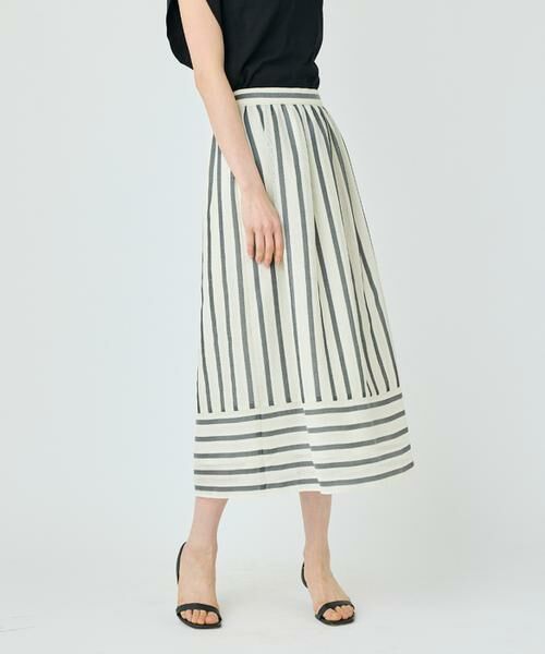 7-IDconcept / セブンアイディーコンセプト ミニ・ひざ丈スカート | カラミストライプ切り替えギャザースカート | 詳細1