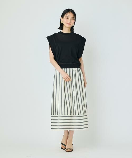 7-IDconcept / セブンアイディーコンセプト ミニ・ひざ丈スカート | カラミストライプ切り替えギャザースカート | 詳細6