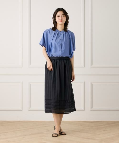 7-IDconcept / セブンアイディーコンセプト ミニ・ひざ丈スカート | カラミストライプ切り替えギャザースカート | 詳細9