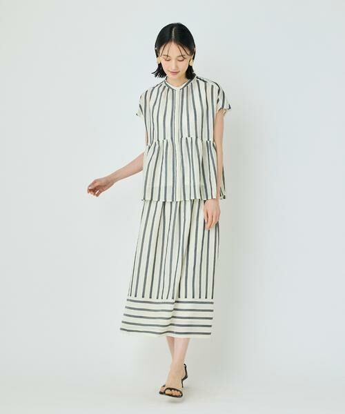 7-IDconcept / セブンアイディーコンセプト ミニ・ひざ丈スカート | 《大きいサイズ》カラミストライプ切り替えギャザースカート | 詳細2