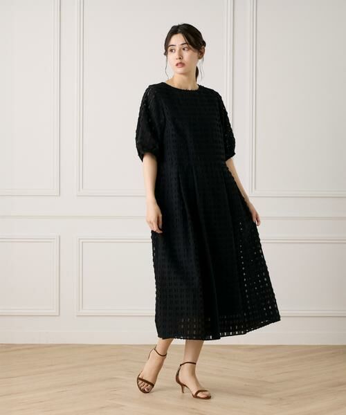 7-IDconcept / セブンアイディーコンセプト ミニ丈・ひざ丈ワンピース | パフスリーブジャカードワンピース | 詳細3
