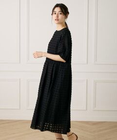 7-IDconcept / セブンアイディーコンセプト ミニ丈・ひざ丈ワンピース | 《大きいサイズ》パフスリーブジャカードワンピース