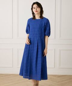 7-IDconcept / セブンアイディーコンセプト ミニ丈・ひざ丈ワンピース | 《大きいサイズ》パフスリーブジャカードワンピース