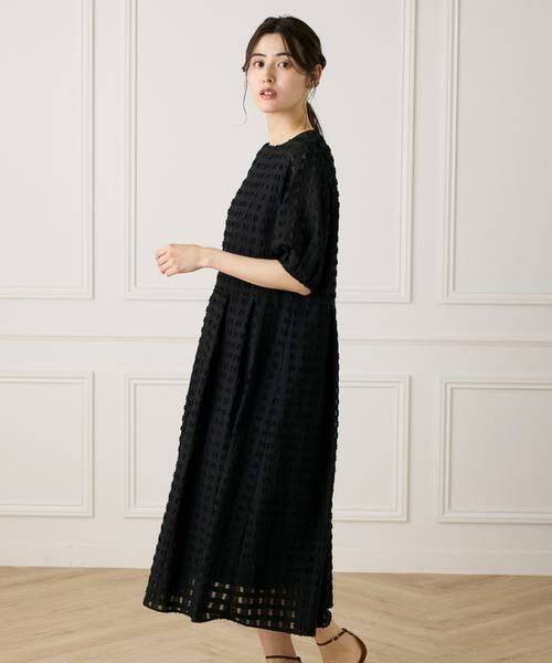 7-IDconcept / セブンアイディーコンセプト ミニ丈・ひざ丈ワンピース | 《大きいサイズ》パフスリーブジャカードワンピース | 詳細1