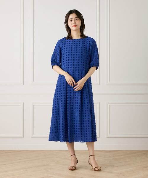 7-IDconcept / セブンアイディーコンセプト ミニ丈・ひざ丈ワンピース | 《大きいサイズ》パフスリーブジャカードワンピース | 詳細7