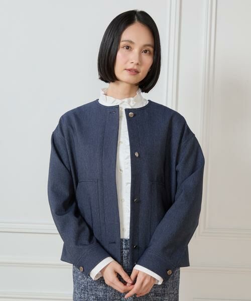 7-IDconcept / セブンアイディーコンセプト ノーカラージャケット | 《大きいサイズ》デニムノーカラーブルゾン | 詳細1