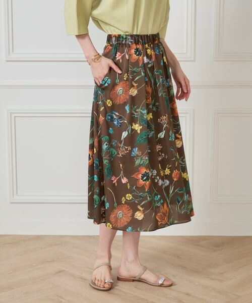 7-IDconcept / セブンアイディーコンセプト ミニ・ひざ丈スカート | 《大きいサイズ》ボタニカル柄 タックギャザースカート | 詳細10