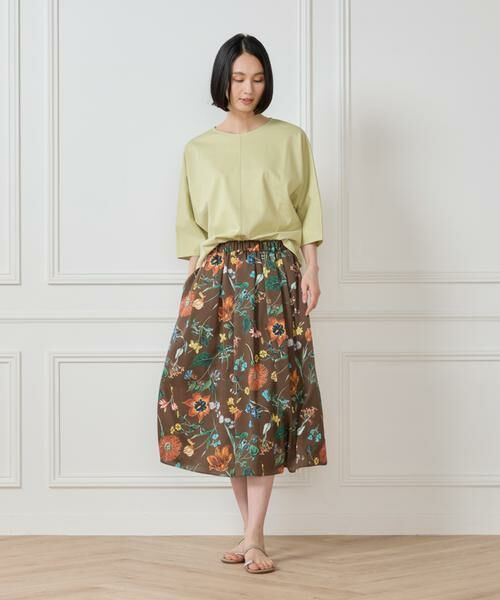 7-IDconcept / セブンアイディーコンセプト ミニ・ひざ丈スカート | 《大きいサイズ》ボタニカル柄 タックギャザースカート | 詳細2