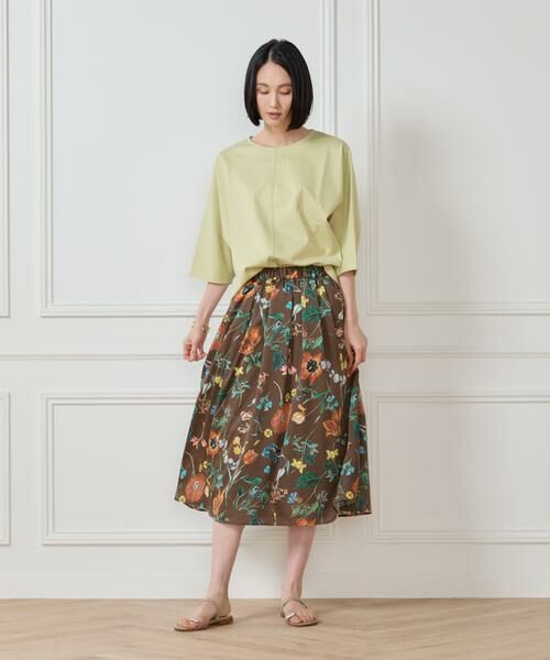 7-IDconcept / セブンアイディーコンセプト ミニ・ひざ丈スカート | 《大きいサイズ》ボタニカル柄 タックギャザースカート | 詳細3