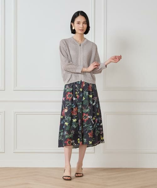 7-IDconcept / セブンアイディーコンセプト ミニ・ひざ丈スカート | 《大きいサイズ》ボタニカル柄 タックギャザースカート | 詳細7