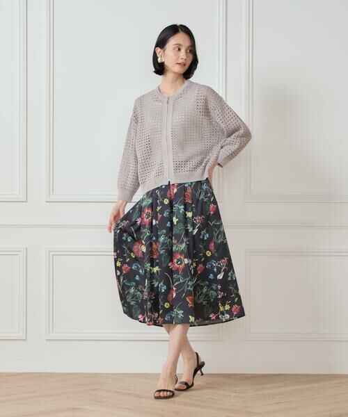 7-IDconcept / セブンアイディーコンセプト ミニ・ひざ丈スカート | 《大きいサイズ》ボタニカル柄 タックギャザースカート | 詳細8