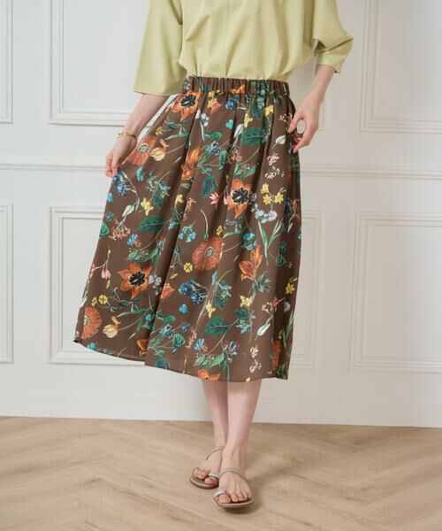 7-IDconcept / セブンアイディーコンセプト ミニ・ひざ丈スカート | 《大きいサイズ》ボタニカル柄 タックギャザースカート | 詳細9