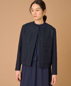 7-IDconcept / セブンアイディーコンセプト ノーカラージャケット | 《大きいサイズ》ツイードノーカラージャケット