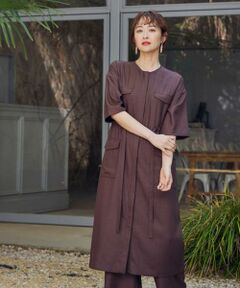 7-IDconcept / セブンアイディーコンセプト ミニ丈・ひざ丈ワンピース | 《大きいサイズ》麻調ロングジレワンピース