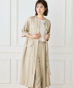7-IDconcept / セブンアイディーコンセプト ミニ丈・ひざ丈ワンピース | 《大きいサイズ》麻調ロングジレワンピース