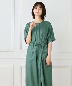 7-IDconcept / セブンアイディーコンセプト ミニ丈・ひざ丈ワンピース | 《大きいサイズ》麻調ロングジレワンピース