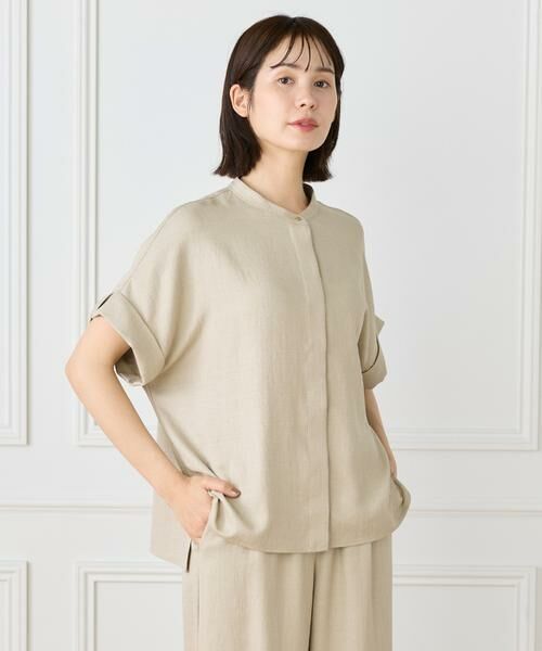 7-IDconcept / セブンアイディーコンセプト シャツ・ブラウス | 《大きいサイズ》麻調ワイドスリーブブラウス（ベージュ2）