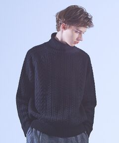 【LANEROSSI】RIB×CROSSKNIT タートルネックニット