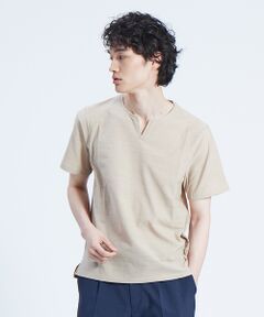 梨地メランジニット キーネックTシャツ