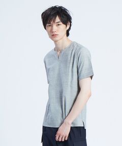 梨地メランジニット キーネックTシャツ