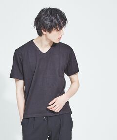 綿モダールダブルフェイスVネック　半袖Tシャツ