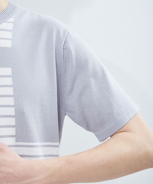 ABAHOUSE / アバハウス Tシャツ | マルチボーダーパネル ニット半袖Tシャツ | 詳細6