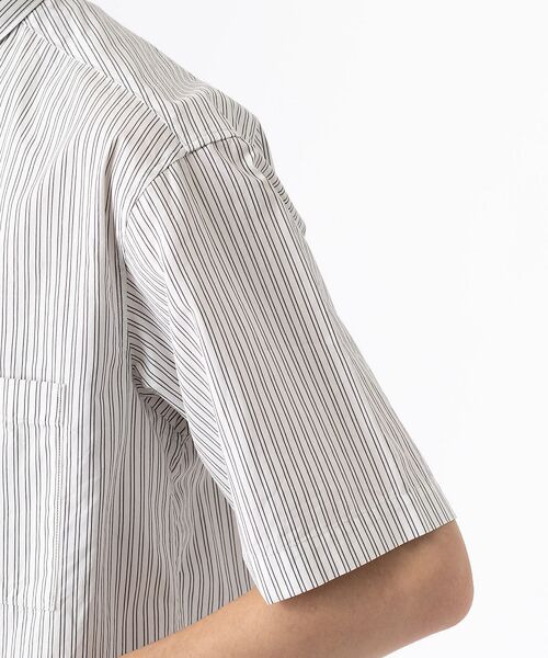 【ホワイト】ストライプ 半袖 コットン オーバーサイズ シャツ