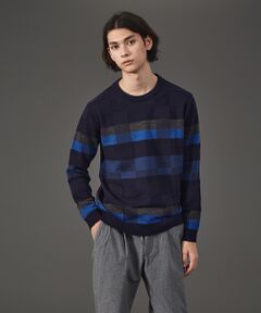 パネルカラー ブロック プルオーバー クルーネック ニット