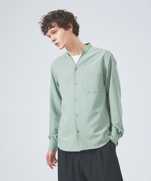 定番】ストレッチ ノーカラー Vネック シャツ (シャツ・ブラウス