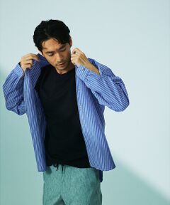 【Natural Cotton】バンドカラー ストライプシャツ