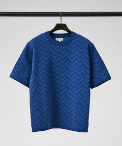 【アンサンブル対応】幾何学模様 半袖 ニット Tシャツ