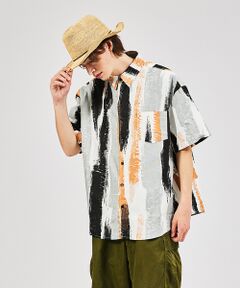 【WEB限定】リネンミックス ペイントタッチビックシャツ/アートシャツ