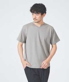 【チェック柄】ジャガード Vネック 半袖 Tシャツ