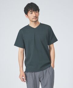 【チェック柄】ジャガード Vネック 半袖 Tシャツ