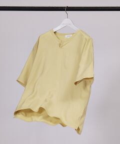 【リネン混】オーバーサイズ Vネック Tシャツ / キーネック