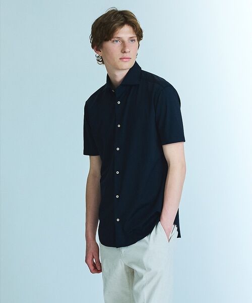 ABAHOUSE / アバハウス シャツ・ブラウス | 【接触冷感】アイスピケ ストレッチ 半袖シャツ / FLEX SHIRTS(ダークネイビー)