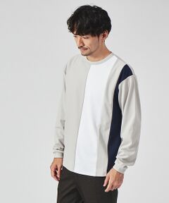 【梨地】ストライプ切替 長袖Tシャツ / スウェット