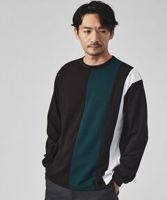 【梨地】ストライプ切替 長袖Tシャツ / スウェット