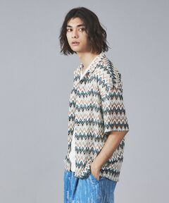 ABAHOUSE / アバハウス シャツ・ブラウス | 【Revo.】透かし編みニットオープンカラーヘリンボーン半端袖シャツ