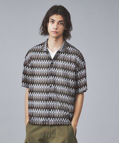 【Revo.】透かし編みニットオープンカラーヘリンボーン半端袖シャツ