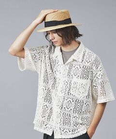 【Revo.】透かし編みニットオープンカラー半端袖シャツ【予約】